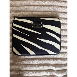 Kate Spade Zebra Print Laptop Tablet Sleeve Bag Black White Purple Interior